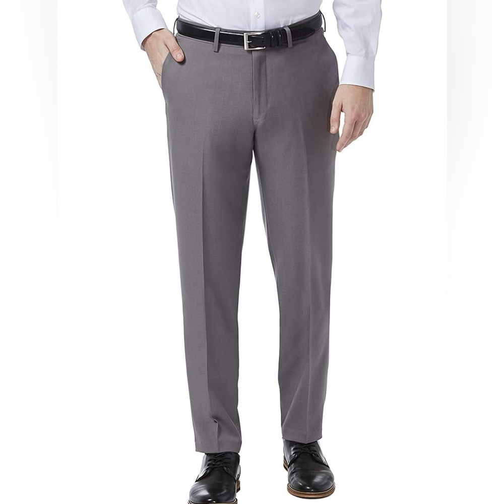 Haggar gray dress pants elastic waist band Straight Fit sports men's W36 L32